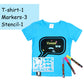 Buy 1 get 1 free Chalk-Le-Tee Tshirt | Blue Speech Bubble Design | With Chalk Markers & Stencil | Reusable | Washable