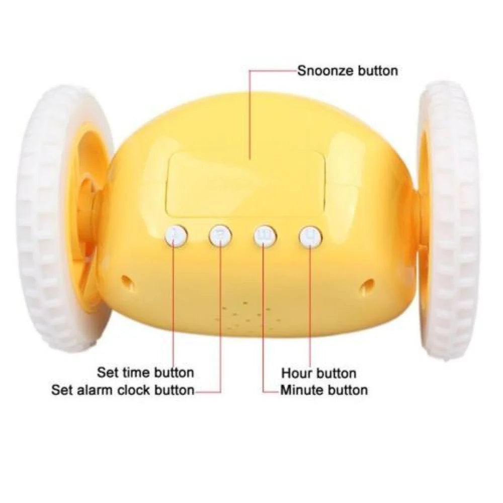Run N Roll Clock (Multi color) | With Runaway Moving Wheels & Digital Time Display  | Super Loud Alarm for Heavy Sleepers | Quirky Robotic Design