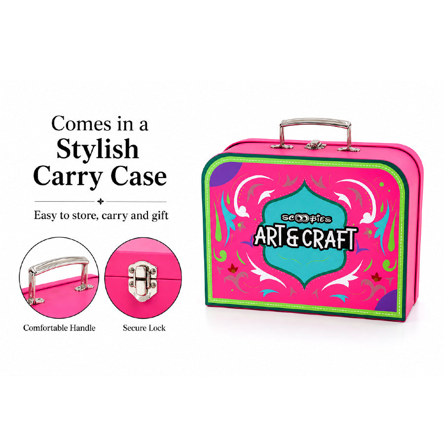 Scoobies Art & Craft Kit, 7-in-1 Craft Set| with Canvas, Diamond Art & Scratch Sheets | All-in-One Creative Fun, Safe & Mess-Free for Kids 3+