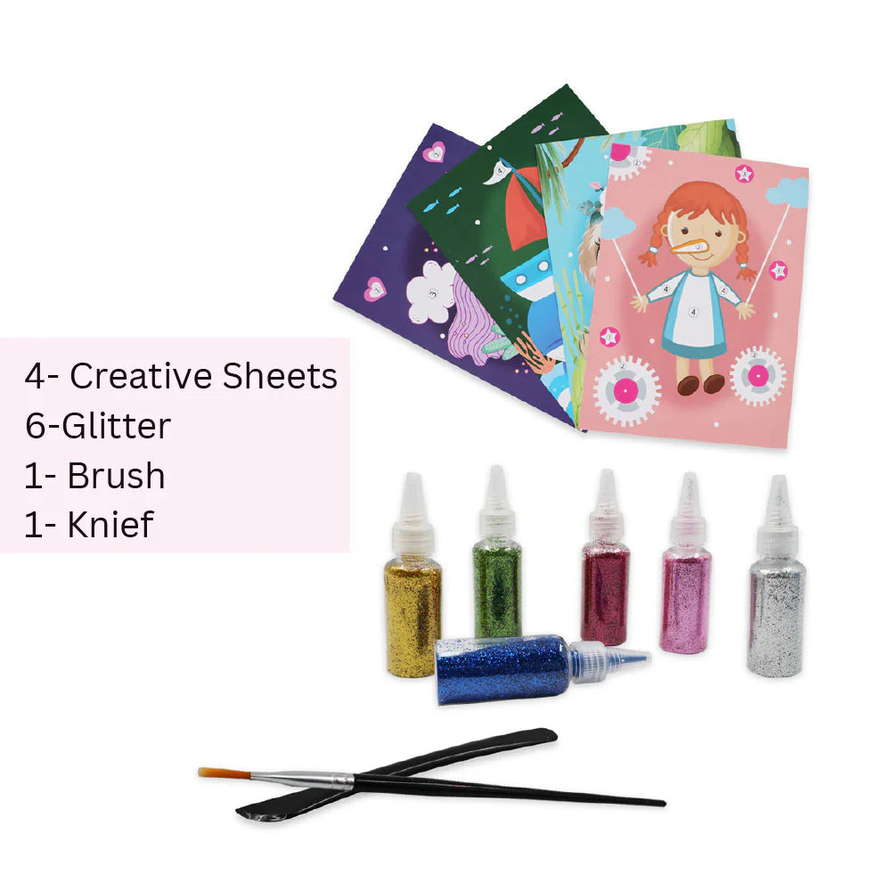 Sparkle Pop Glitter Art Set– 6 Glitters + 4 Design Cards, Peel, Stick & Decorate