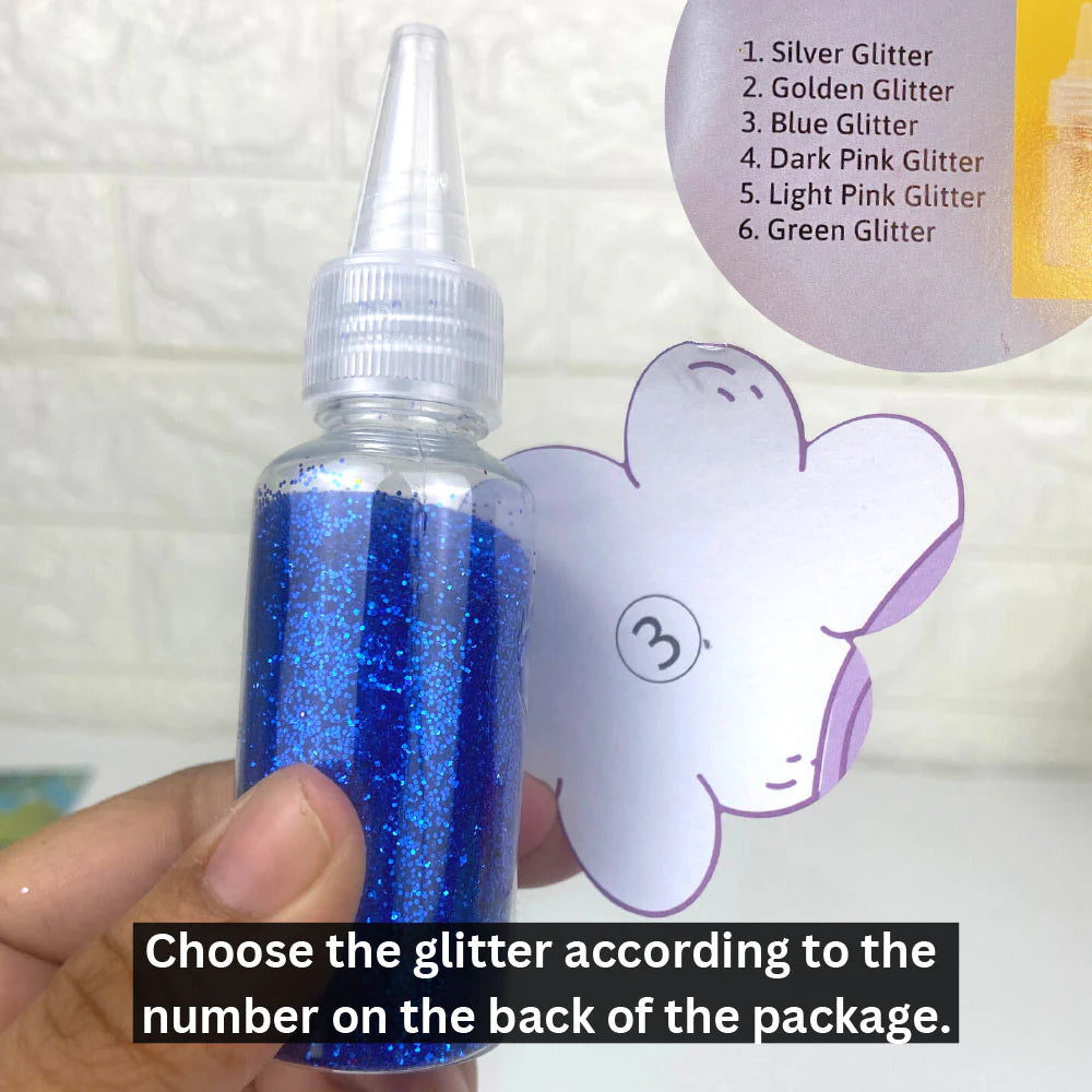 Sparkle Pop Glitter Art Set– 6 Glitters + 4 Design Cards, Peel, Stick & Decorate