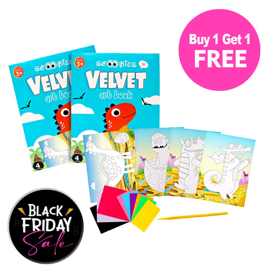 BUY 1 GET 1 FREE,  Velvet Art Book (Dinosaur World) | 4 Design Cards with 15 Piece Set