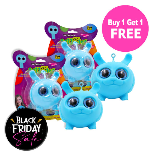 BUY 1 GET 1 FREE,  Jelly Joy: Glow in the Dark Squishy Toy! | Aqua Blue Squishy Puffer Toy with Sparkly Eyes | Perfect for Bath Time and Stress Relief