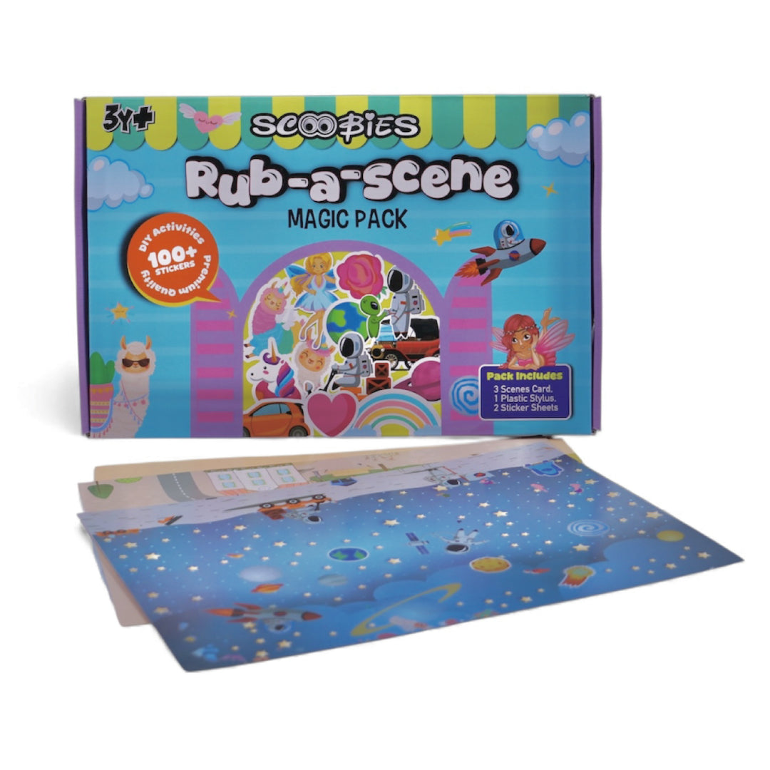 Rub-A-Scene (Blue) | Transfer Sticker Set with 1 Stylus | My Starry World | My City & Roads | My Buildings & Monuments | 100+ Stickers | DIY Sticker Activities | Artistic Mini Box
