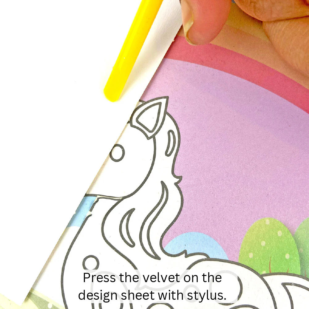 Velvet Art Book (Unicorn World) | 4 Design Cards with 15 Piece Set
