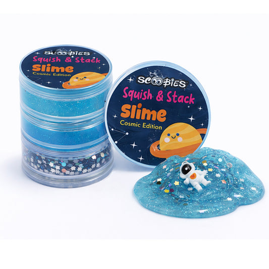 Scoobies Squish & Stack Cosmic Slime Set, 2 Glittery Slimes + 1 Sparkle Box |with Surprise Toy ,Safe Sensory Fun for Kids 3+