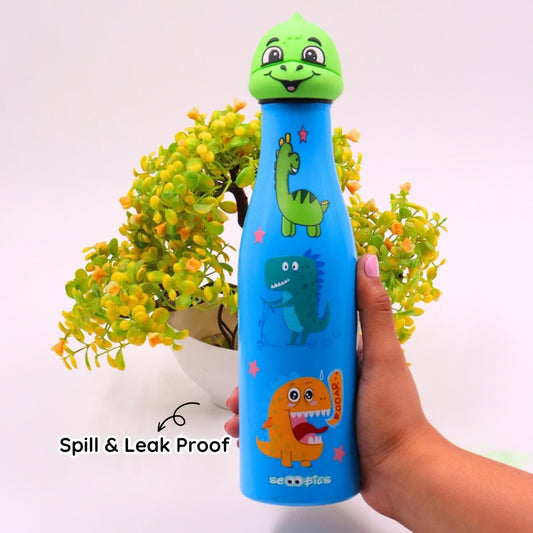 Scoobies Dino Head Stainless Steel Bottle | With Cute Dinosaur Cap | Easy to Carry