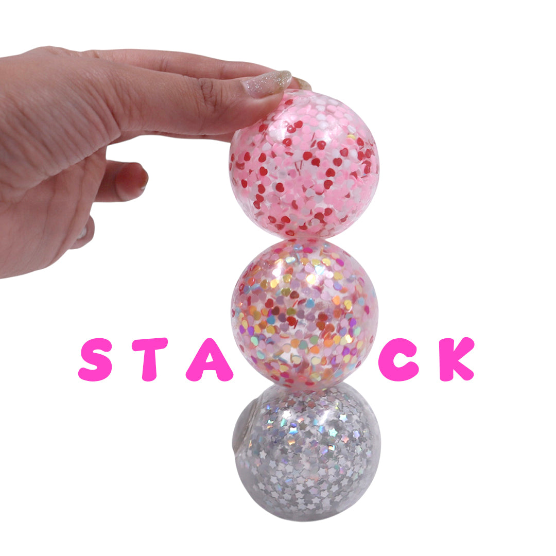 Scoobies Pop-a-fetti Balls:Confetti Squishy Balls – Set of 4 (Pink, Silver, Red & Multicolor) Stress Relief & Sensory Play | Shake, Squish & Shine | Sticky, Squishy & Sparkly Fun for Kids & Adults