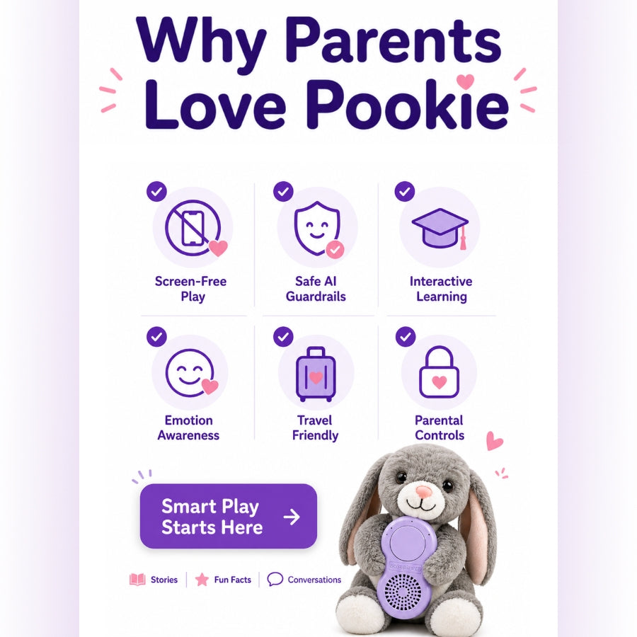 Scoobies Pookie AI Learning Companion, Screen-Free Smart Toy with Interactive Stories|Conversations & Fun Facts, Emotion-Aware AI with Parental Controls, Safe & Portable for Kids
