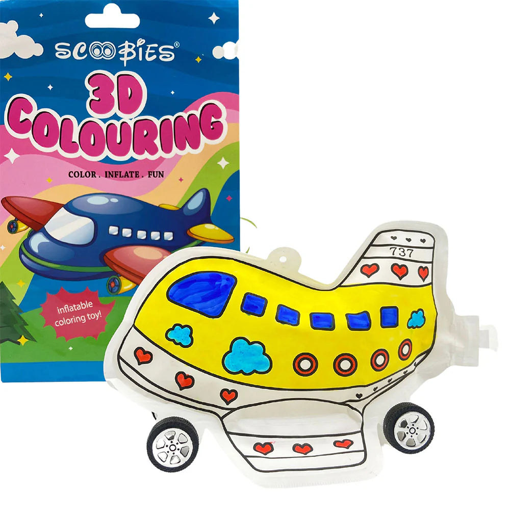 3D Coloring | Inflatable Plane with 5 Markers and Add on Wheels | Reusable Toy