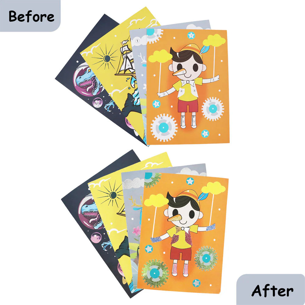 Sparkle Pop Glitter Art Set– 6 Glitters + 4 Design Cards, Peel, Stick & Decorate