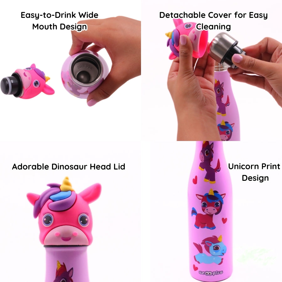 Scoobies Unicorn Head Stainless Steel Bottle With Cute Unicorn Cap | Easy to Carry