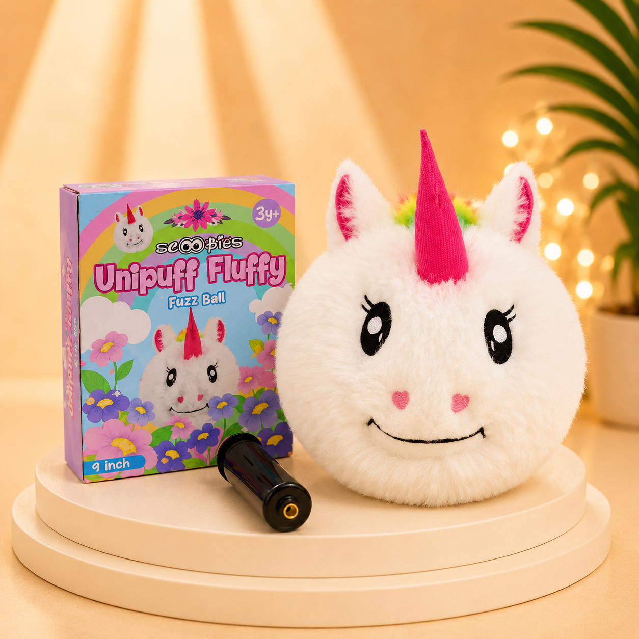 9" Unipuff Fluffy Fuzz Ball | Bouncy Plush Toy from Unicorn Wonderland | Inflatable with Pump