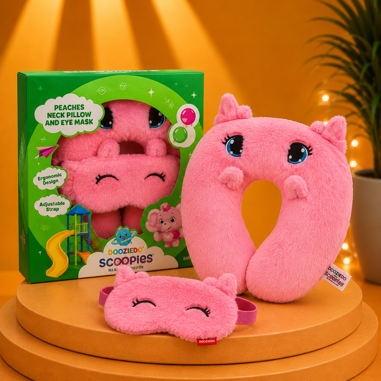 Peaches Plush Neck Pillow and Eye Mask