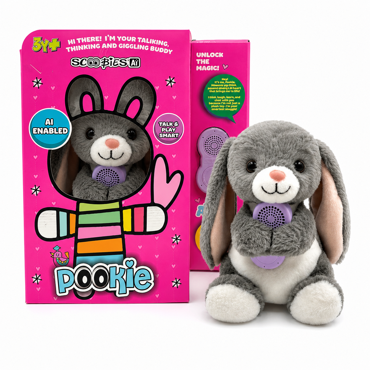 Scoobies Pookie AI Learning Companion, Screen-Free Smart Toy with Interactive Stories|Conversations & Fun Facts, Emotion-Aware AI with Parental Controls, Safe & Portable for Kids
