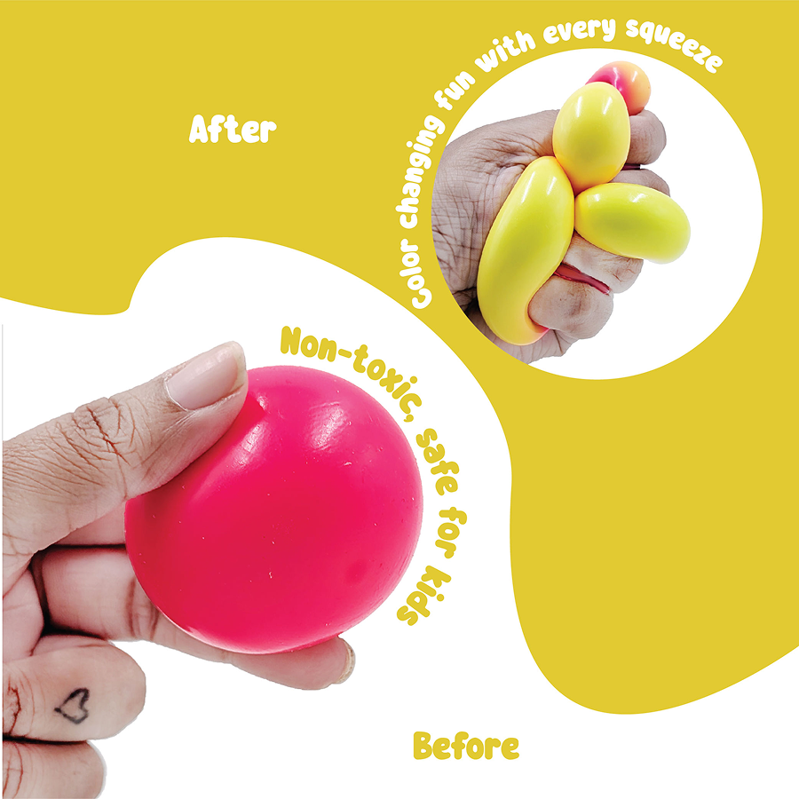 SCOOBIES Mini Color Changing Ball (Pack of 1) | Soft and Sticky Stress Relief Toy – Non-Toxic Rubber Sensory Ball for Kids & Adults | Color-Changing Fidget Fun | Vibrant Colors