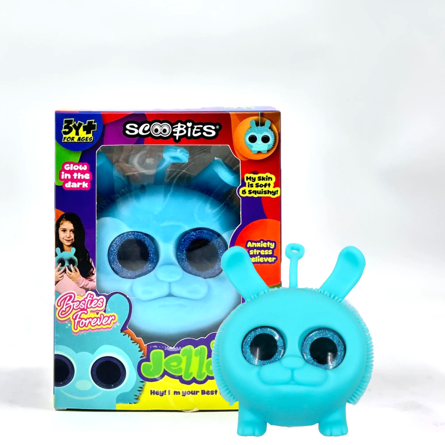 Jello Joy: Glow in the Dark Squishy Toy! | Aqua Blue Squishy Puffer Toy with Sparkly Eyes | Perfect for Bath Time and Stress Relief