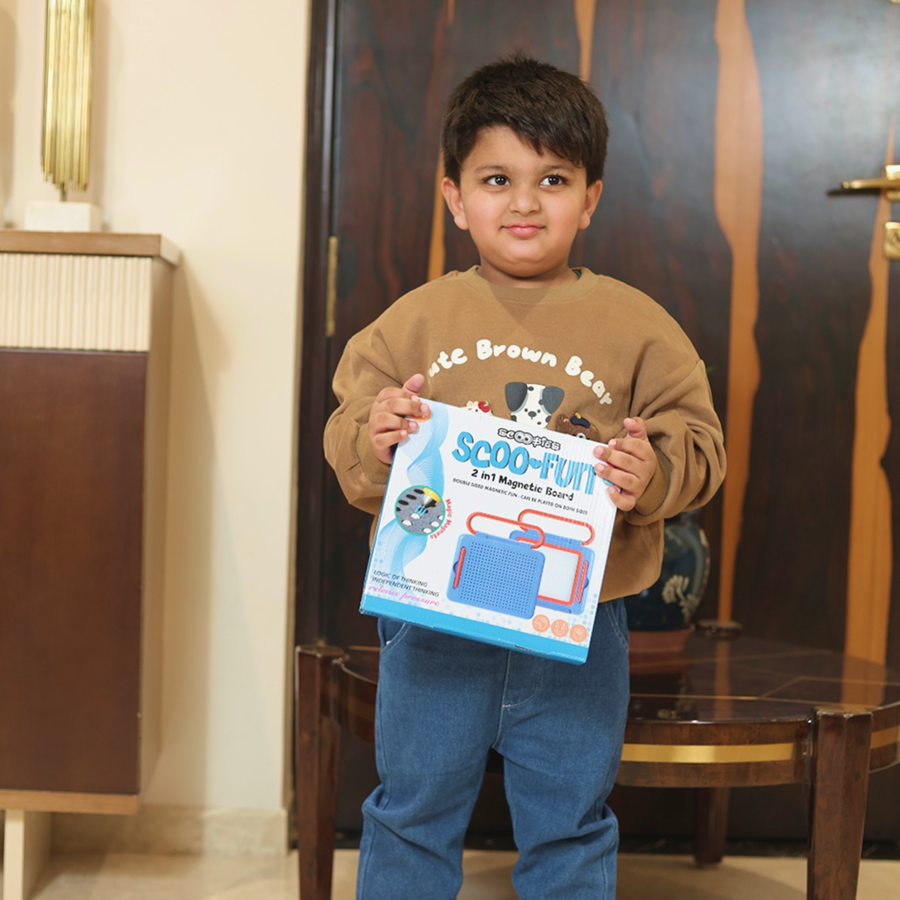 Scoo Fun (Blue)  2-in-1 Board Magical Slate and Magnetic Board  Writing & Magnetic Play | Learning Toy with Art Fun Doodles & Magnetic Play with Alphabets Numbers & Shapes , Educational Toy for Kids (3+ Years)