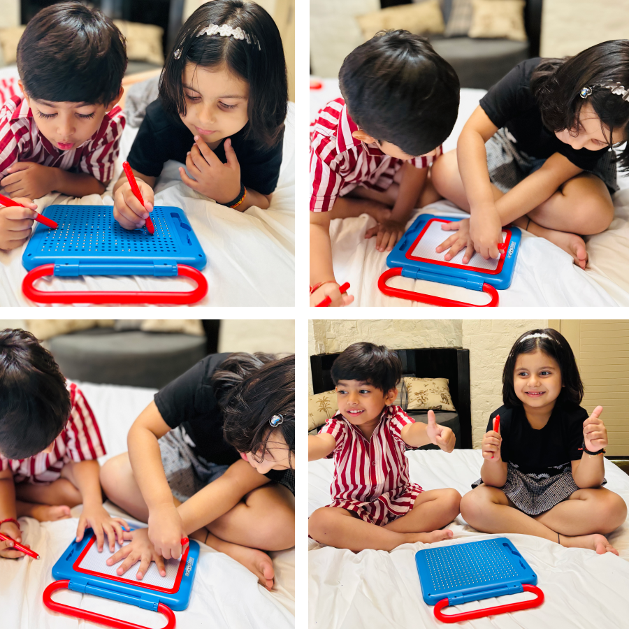 Scoo Fun (Blue)  2-in-1 Board Magical Slate and Magnetic Board  Writing & Magnetic Play | Learning Toy with Art Fun Doodles & Magnetic Play with Alphabets Numbers & Shapes , Educational Toy for Kids (3+ Years)