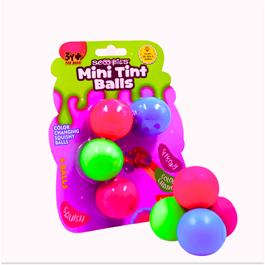 Scoobies Mini Tint Balls: Color-Changing Squishy Balls Set of 4 Balls (Pink, Blue, Purple & Green) | Stress Relief & Sensory Play | Fun Party Favors for Kids & Adults