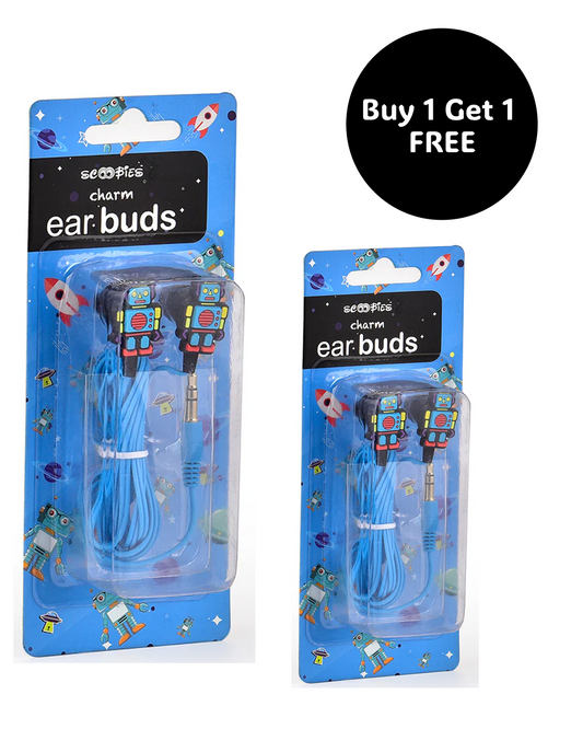 Buy 1 Get 1 Free, Robot Charm Earbuds  | Ear Wired Earphones | Quirky Robot Shape  | Cool Blue Colour  | 3.5 mm Jack  | Tangle Free Cable