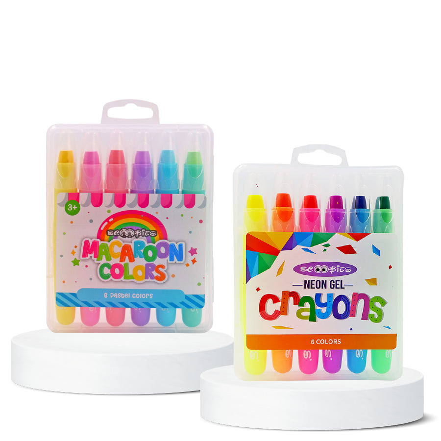 Color Burst Combo | Scoo Festive Treat | Vibrant Set of Macaroon and Neon Crayons | Unleash Your Child's Creativity