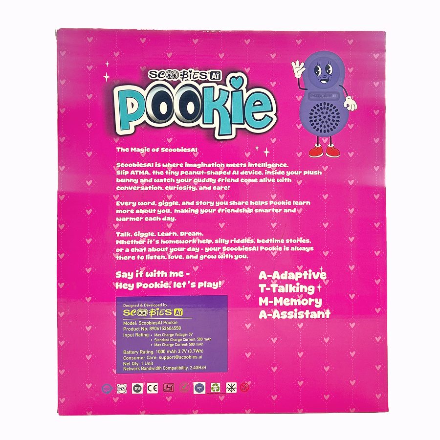 Scoobies Pookie AI Learning Companion, Screen-Free Smart Toy with Interactive Stories|Conversations & Fun Facts, Emotion-Aware AI with Parental Controls, Safe & Portable for Kids