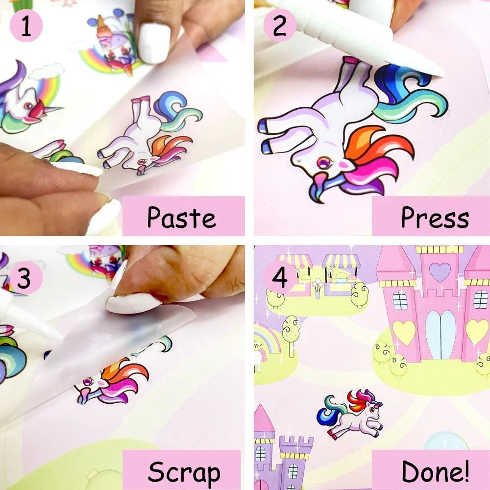 Scoo-Rub Stickers (Pink) | Transfer Sticker Set with 1 Stylus | Fairlyland | Dreamland | Desertland | 100+ Stickers | DIY Sticker Activities | Artistic Mini Box