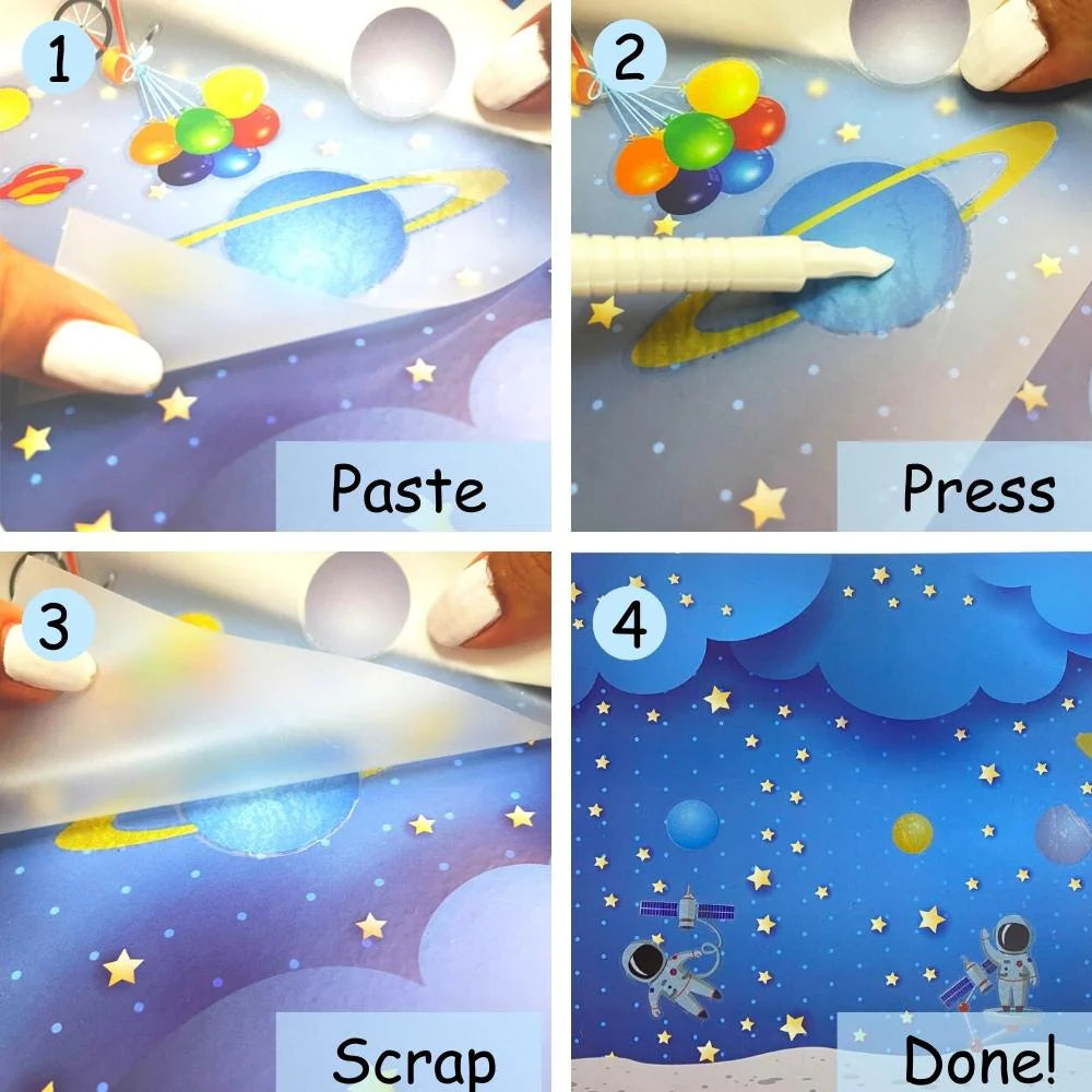 Scoo-Rub Stickers (Blue) | Transfer Sticker Set with 1 Stylus | My Starry World | My City & Roads | My Buildings & Monuments | 100+ Stickers | DIY Sticker Activities | Artistic Mini Box