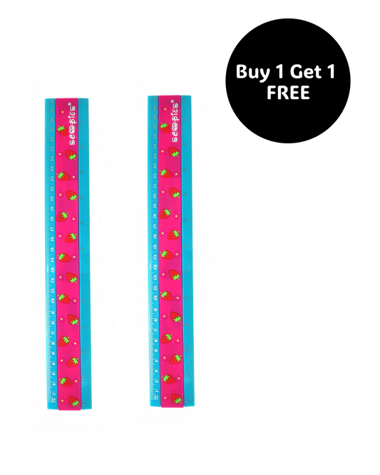 Buy 1 Get 1 Free, Strawberry Scented Ruler   |  With Fruity Strawberry Long-Lasting Fragrance |  30 Cms (12 Inch) Gradation  | Age Resistant