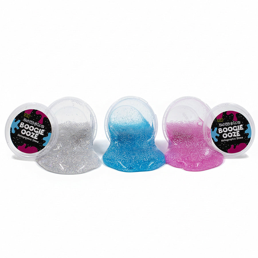 Scoobies Boogie Ooze Holographic Slime Set , 3 Non-Sticky Glitter Slimes |Safe Sensory Fun for Kids 3+