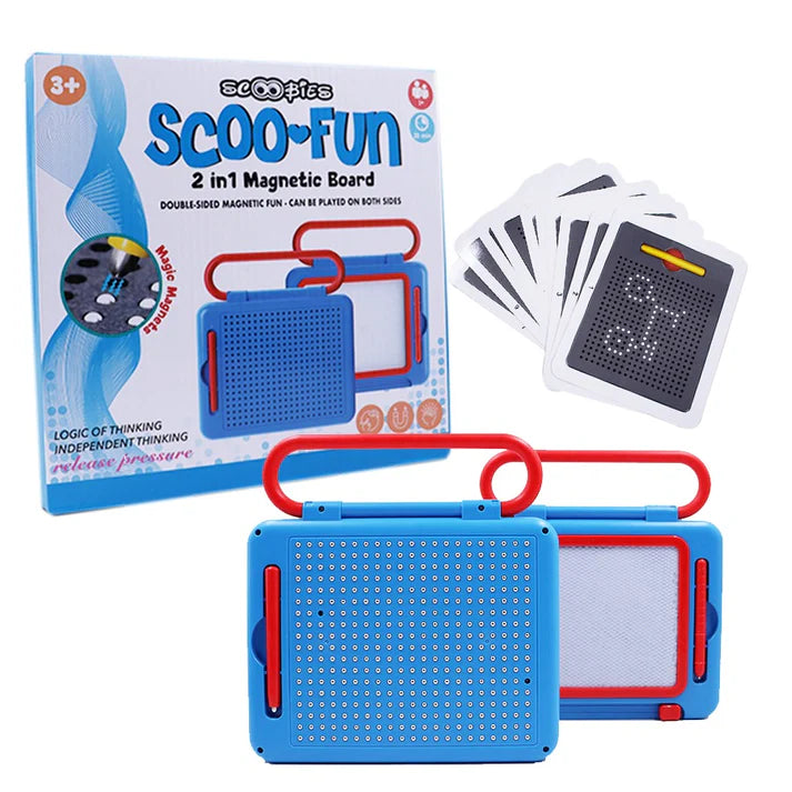 Scoo Fun 2-in-1 Board Magical Slate and Magnetic Board| Writing & Magnetic Play- Learning Toy with Art Fun Doodles & Magnetic Play with Alphabets Numbers & Shapes , Educational Toy for Kids (3+ Years)