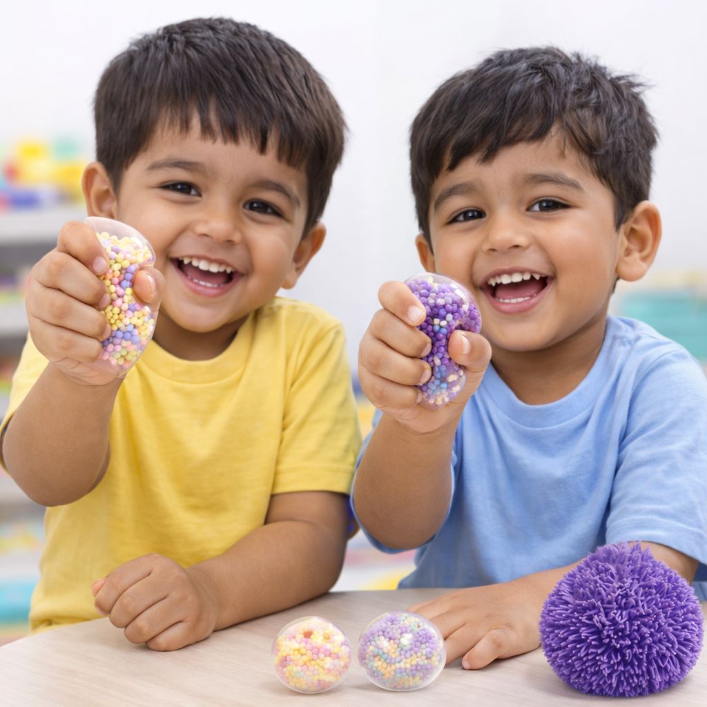 Scoobies Foamazing Balls – 3 Squishy + 1 Fuzzy Spiky Sensory Ball (Set of 4) | Soft, Squishy, Non-Toxic Fidget & Stress Relief Toy for Kids 3+