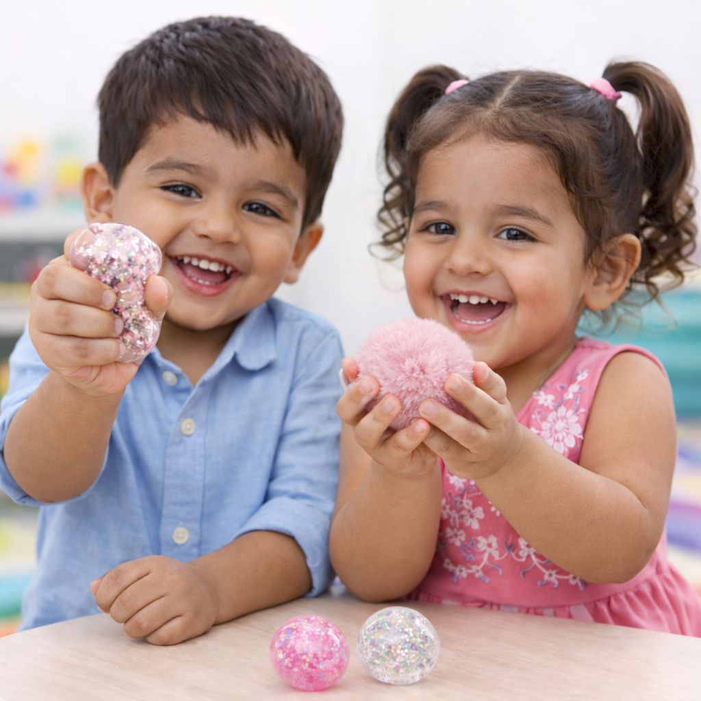 Scoobies Pop-a-fetti Balls: 3 Confetti Squishy + 1 Fuzzy Spiky Sensory Ball (Set of 4)| (Pink, Silver, Red & Multicolor) Stress Relief & Sensory Play | Shake, Squish & Shine | Sticky, Squishy & Sparkly Fun for Kids & Adults