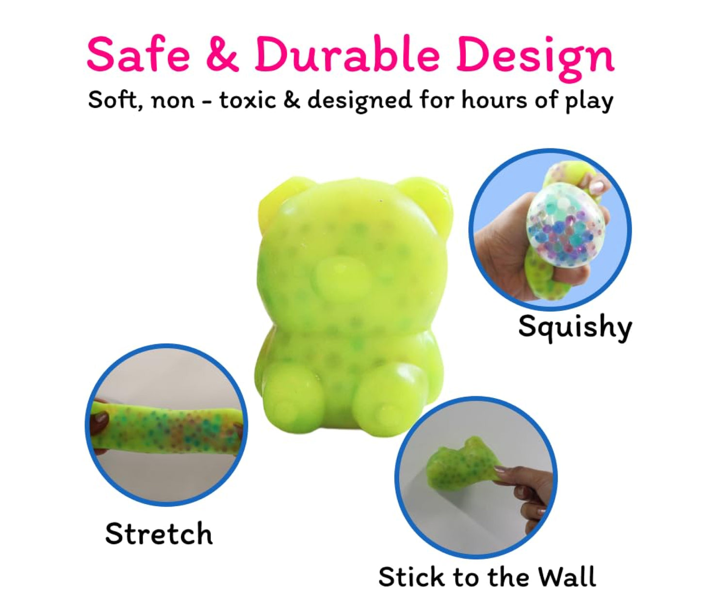 Beady Bear – Soft Squishy Stress Relief Toy for Kids | Sensory Fidget Toy with Beads | Safe Non-Toxic Material | Washable & Reusable | Portable Calm Toy for Boys & Girls (3+ Years)