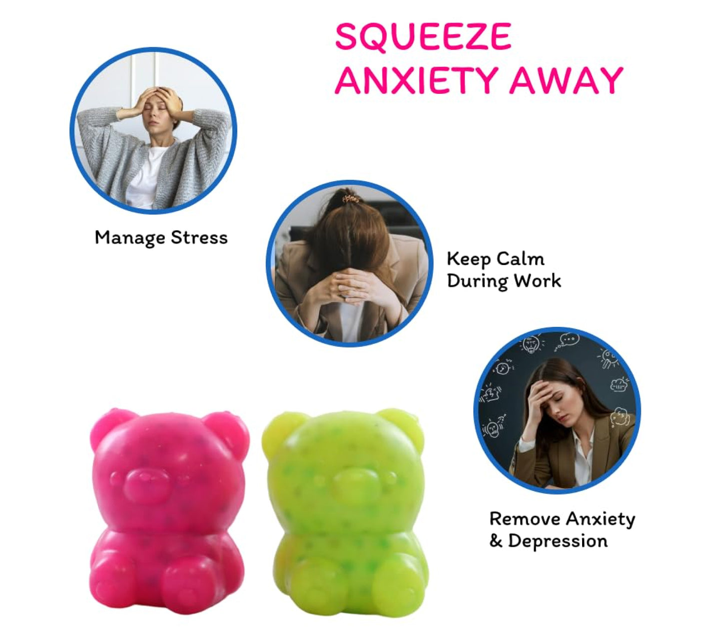 Beady Bear – Soft Squishy Stress Relief Toy for Kids | Sensory Fidget Toy with Beads | Safe Non-Toxic Material | Washable & Reusable | Portable Calm Toy for Boys & Girls (3+ Years)