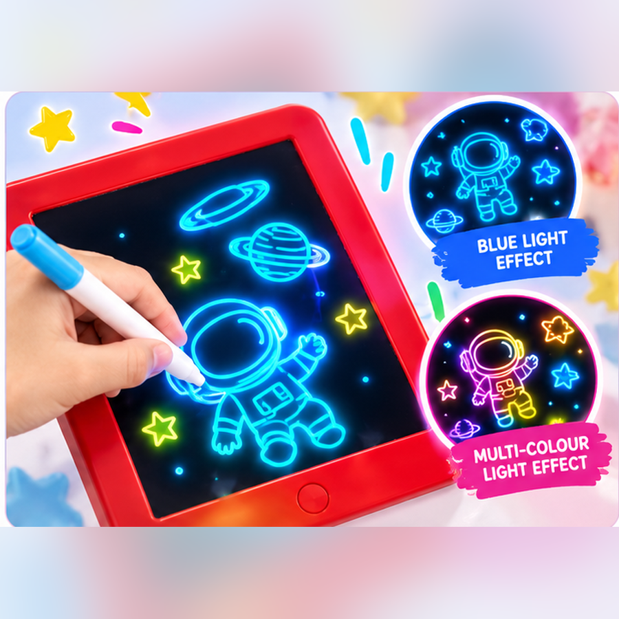 Glimmer Board - Drawing Pad with 2 Light Effects| Reusable Neon Pen & Easy Clean Wipe | Age 3+ Scree Free Play | Reusable, Mess-Free, Portable & Creative Learning Toy Gift