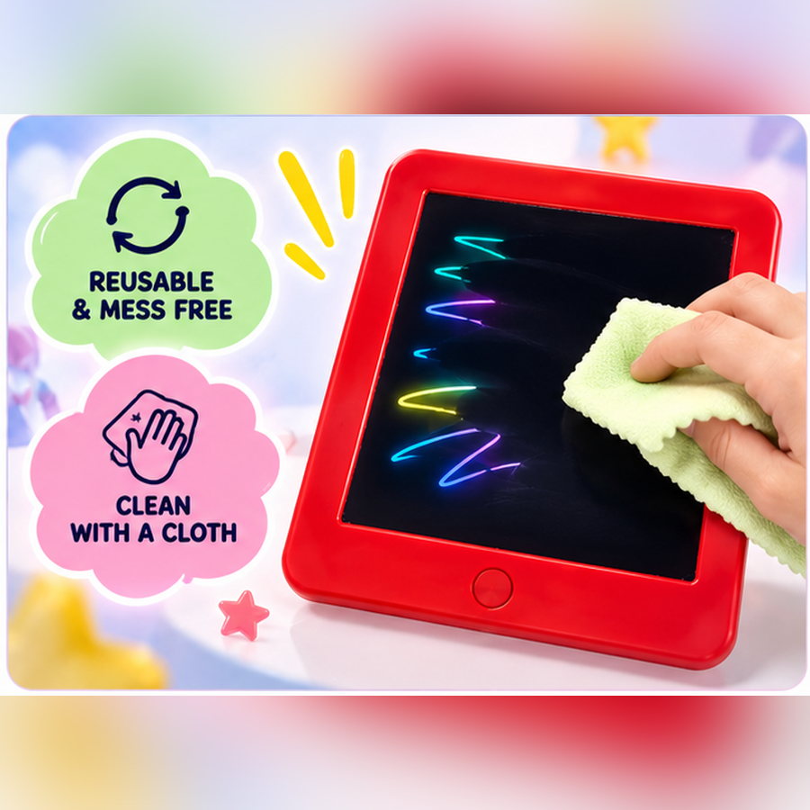 Glimmer Board - Drawing Pad with 2 Light Effects| Reusable Neon Pen & Easy Clean Wipe | Age 3+ Scree Free Play | Reusable, Mess-Free, Portable & Creative Learning Toy Gift