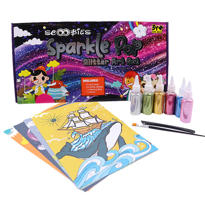 Sparkle Pop Glitter Art Set– 6 Glitters + 4 Design Cards, Peel, Stick & Decorate