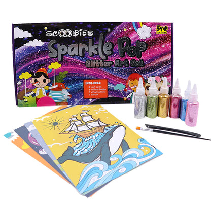 Sparkle Pop Glitter Art Set– 6 Glitters + 4 Design Cards, Peel, Stick & Decorate