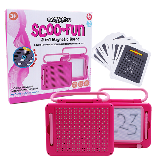 Scoo Fun (Pink) 2-in-1 Board Magical Slate and Magnetic Board Writing & Magnetic Play| Learning Toy with Art Fun Doodles & Magnetic Play with Alphabets Numbers & Shapes , Educational Toy for Kids (3+ Years)