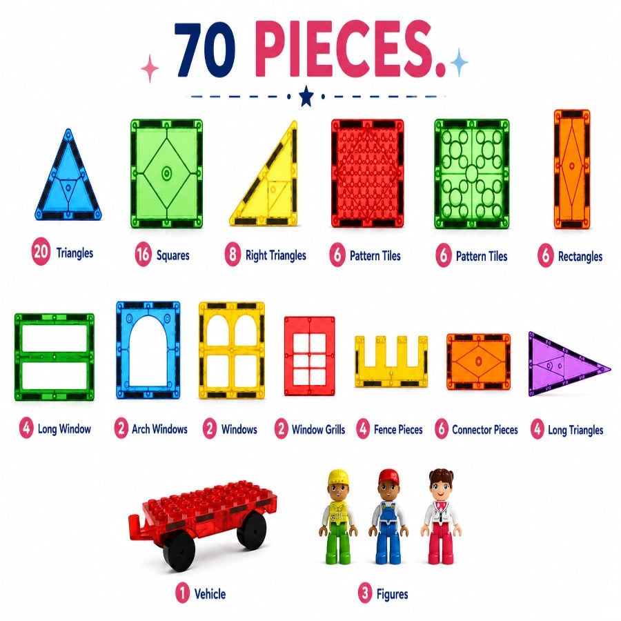 Scoobies Glitter Magnetic Tiles, 70 PCS Building Set for Kids | Colourful Magnetic Construction Toy with Sparkling Tiles, Creative STEM Play & 3D Building Fun | Ages 3+