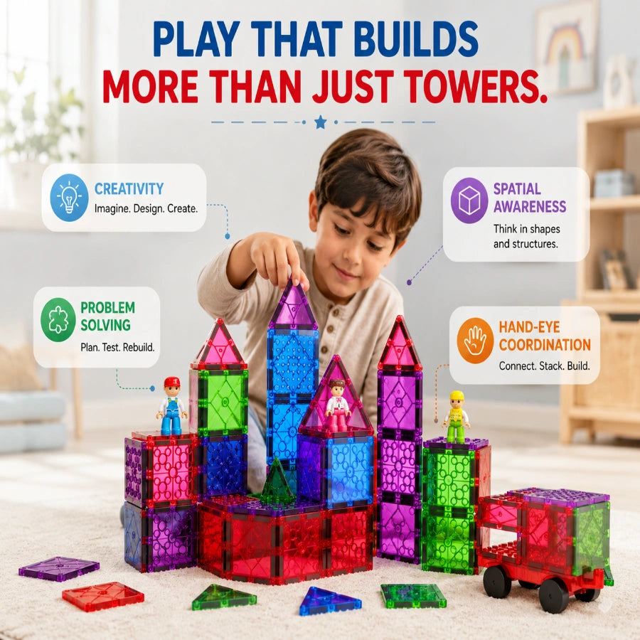 Scoobies Brickable Magnetic Tiles, 70 PCS Building Set for Kids | Magnetic Construction Tiles with Brick-Compatible Surfaces, Figures & Vehicle | STEM Creative Play Toy | Ages 3+