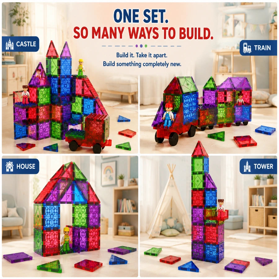 Scoobies Brickable Magnetic Tiles, 70 PCS Building Set for Kids | Magnetic Construction Tiles with Brick-Compatible Surfaces, Figures & Vehicle | STEM Creative Play Toy | Ages 3+
