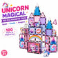 Scoobies Unicorn Magical Magnetic Tiles, 100 PCS Building Set for Kids | Unicorn-Themed Magnetic Construction Toy with Rainbow, Candy & Castle Pieces | Creative STEM Play | Ages 3+