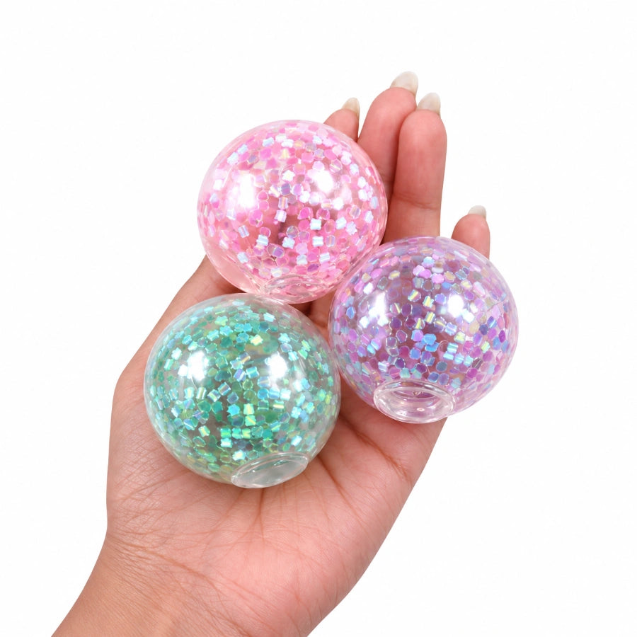Scoobies Bing-a-fetti Balls: 3 Bingsu Bead Squishy Balls + 1 Large Puffer Sensory Ball (Set of 4) (Pink, Purple, Green & White) | Stress Relief & Sensory Play | Squeeze, Squish & Pop | Sparkly Fidget Fun for Kids & Adults