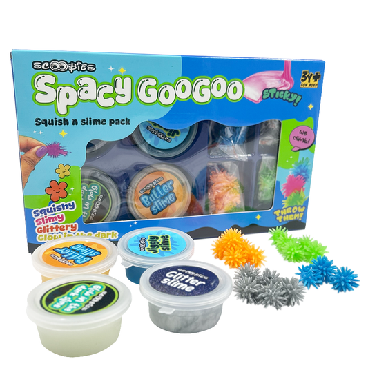 Spacy GooGoo Slime Set (Pack of 4) – Glow, Glitter, Jiggly & Butter Slime with 20 Spooky Wall Crawlers, Sensory Play Toy for Kids (3+ Years)
