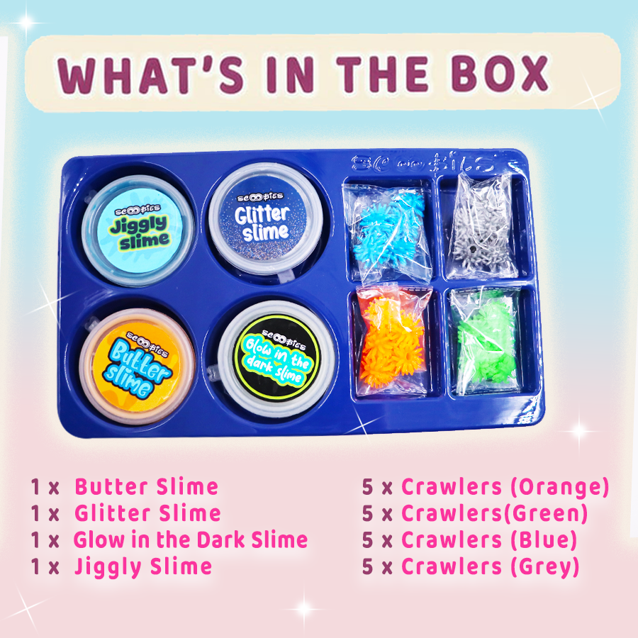 Spacy GooGoo Slime Set (Pack of 4) – Glow, Glitter, Jiggly & Butter Slime with 20 Spooky Wall Crawlers, Sensory Play Toy for Kids (3+ Years)