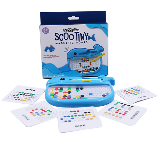 Scoo Tiny - Whale Shaped Magnetic Board  with 45 Colorful Beads, 10 Pattern Sheets & a Stylus | Montessori Learning Toy for Kids 3+ | Screen-Free Play