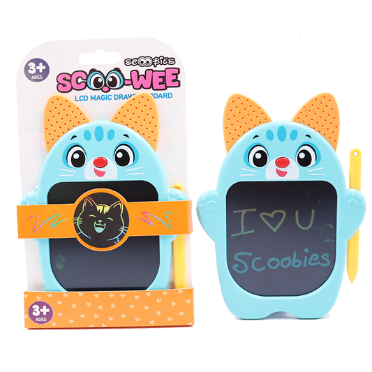 Scoo-Wee Cat Shaped Multi-Color Screen Doodle Pad with One-Click Erase | LCD Drawing Board | Reusable & Eco-Friendly Toy for Kids 3+ | Screen-Free Play